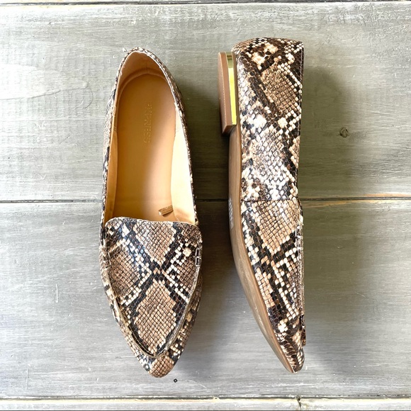 Express Shoes - Express Snake Print Loafers Gold Heel Faux Leather Brown, Black, Tan